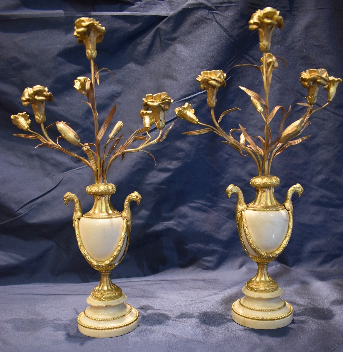 Paire De Candélabres "Vases Fleuris" Epoque Louis XVI  XVIII ème-photo-5