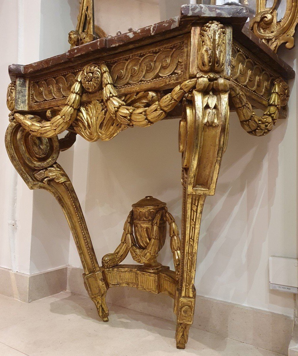 Console En Chêne Sculpté Et Doré Epoque Louis XVI XVIII ème-photo-3