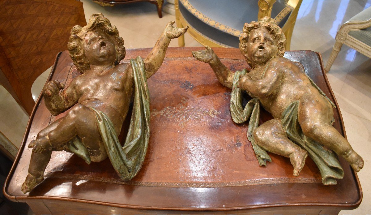 Pair Of Putti In Carved Linden Louis XIV Period XVII-photo-7