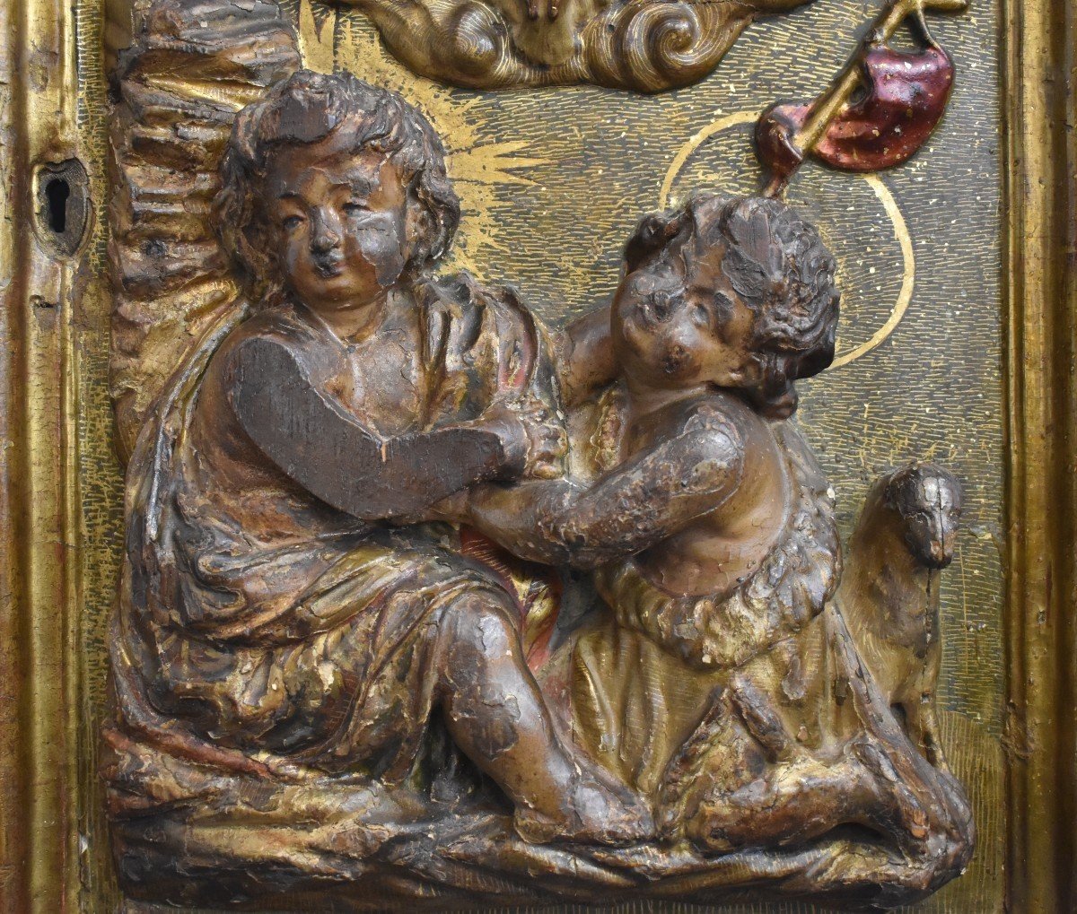 Proantic: Grande Porte De Tabernacle En Bois Sculpté Italie XVIII èm