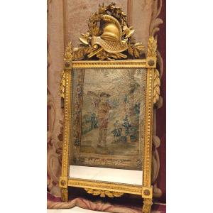 Grand Miroir En Bois Sculpté Et Doré Epoque Louis XVI XVIII ème 