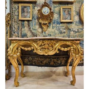 Important Provençal Console In Carved And Gilded Wood Louis XV XVIIIth Period 