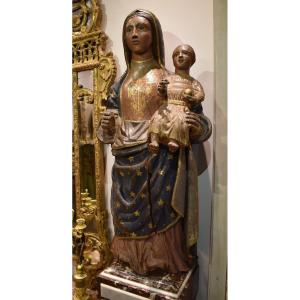 Important Virgin And Child In Polychrome Carved Wood, Early 18th Century