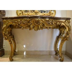 Important Provençal Console In Carved And Gilded Wood, Louis XV Period, 18th Century