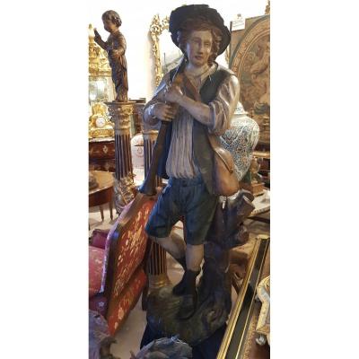 Sculpture En Bois Sculpté Polychrome "Le Joueur De Clarinette" XVIII ème