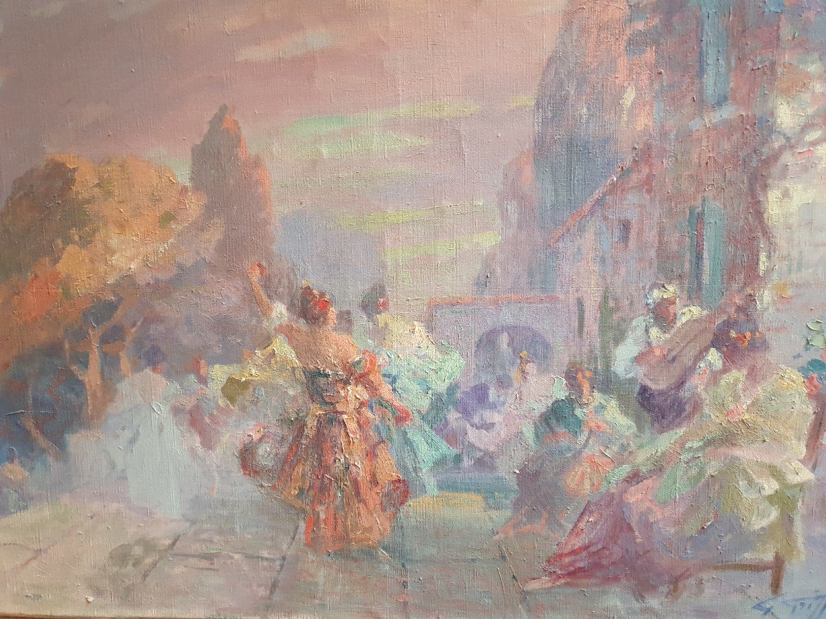 Gallant Party Scene In The Street Oil On Canvas And Its Frame By Gabriel Griffon (1866-1938)-photo-3