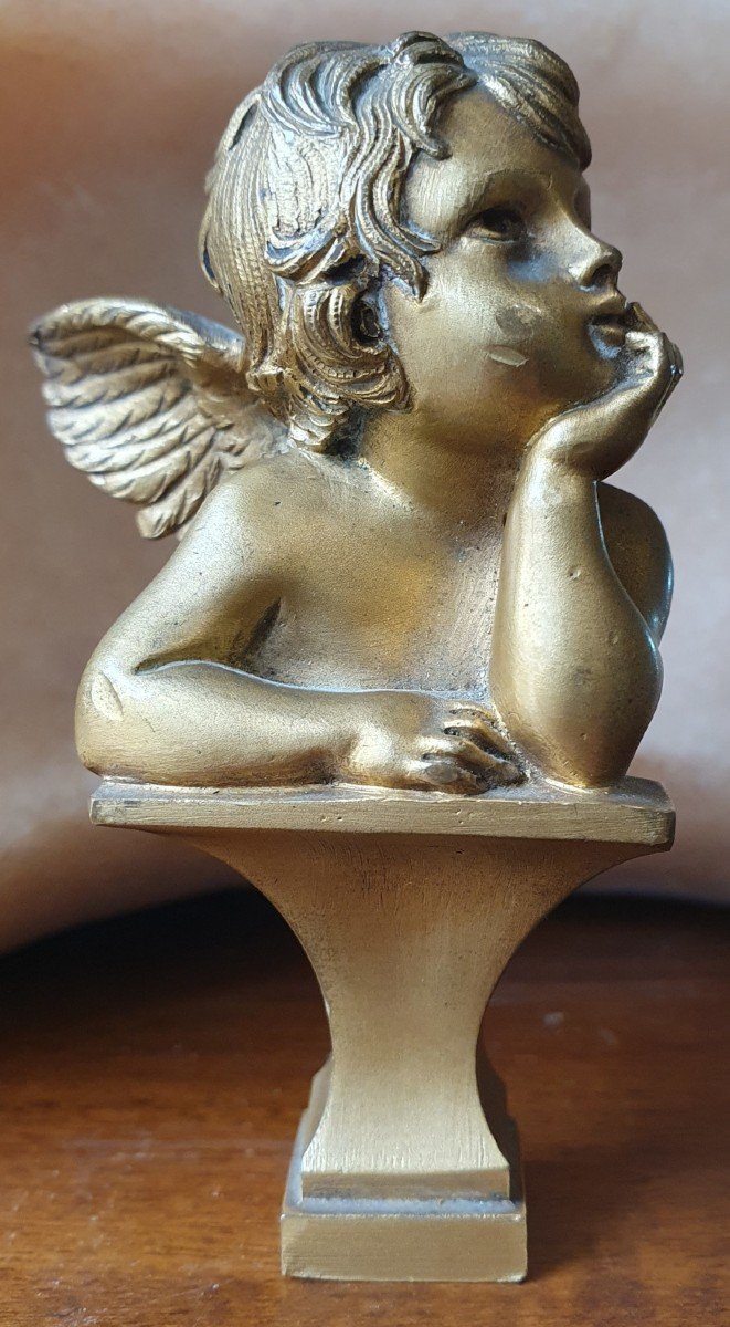 Sceau, Cachet à Cire à l'Angelot En Bronze Doré Signé De Luca Madrassi-photo-2