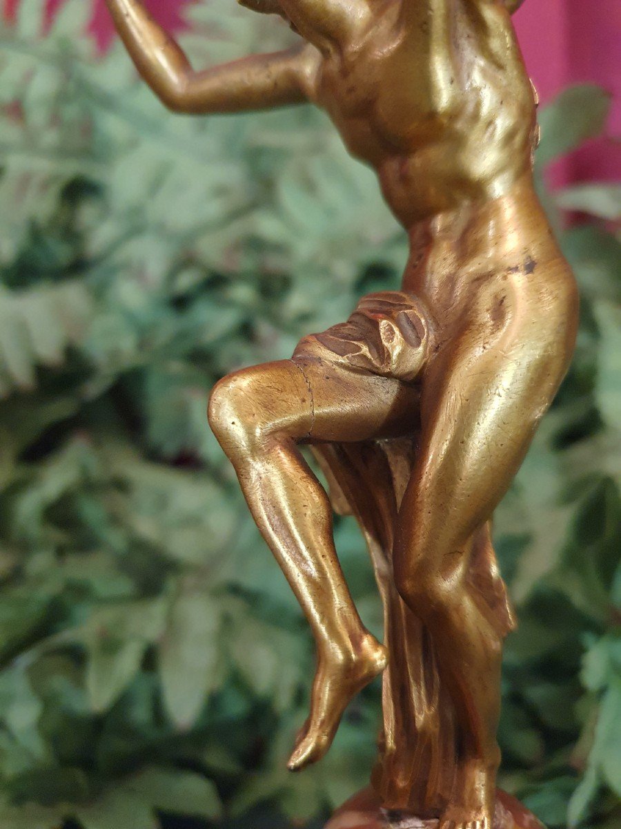 Gilded Bronze Bacchus Child On The Back Of A Satyr 19th Century-photo-3