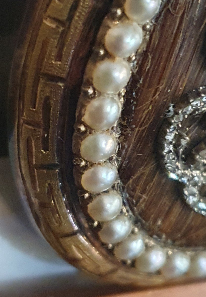 Broche De Souvenir Ou De Deuil En Cheveux, Or, Diamants, Perles 19 ème Siècle-photo-4