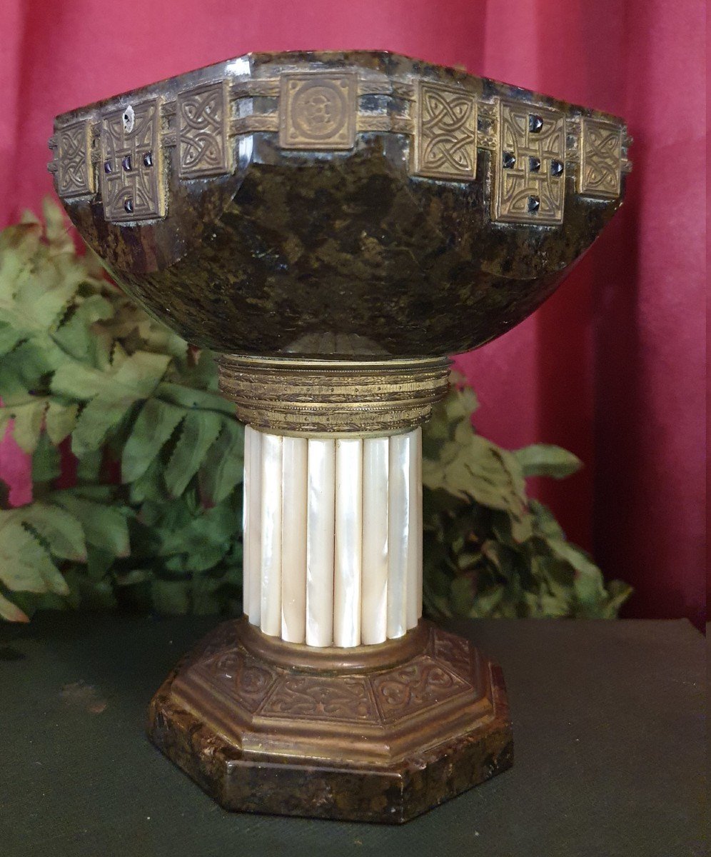 Secessionist Cup In Hard Stone, Amethysts And Mother-of-pearl In The Style Of Gustav Gurschner-photo-4