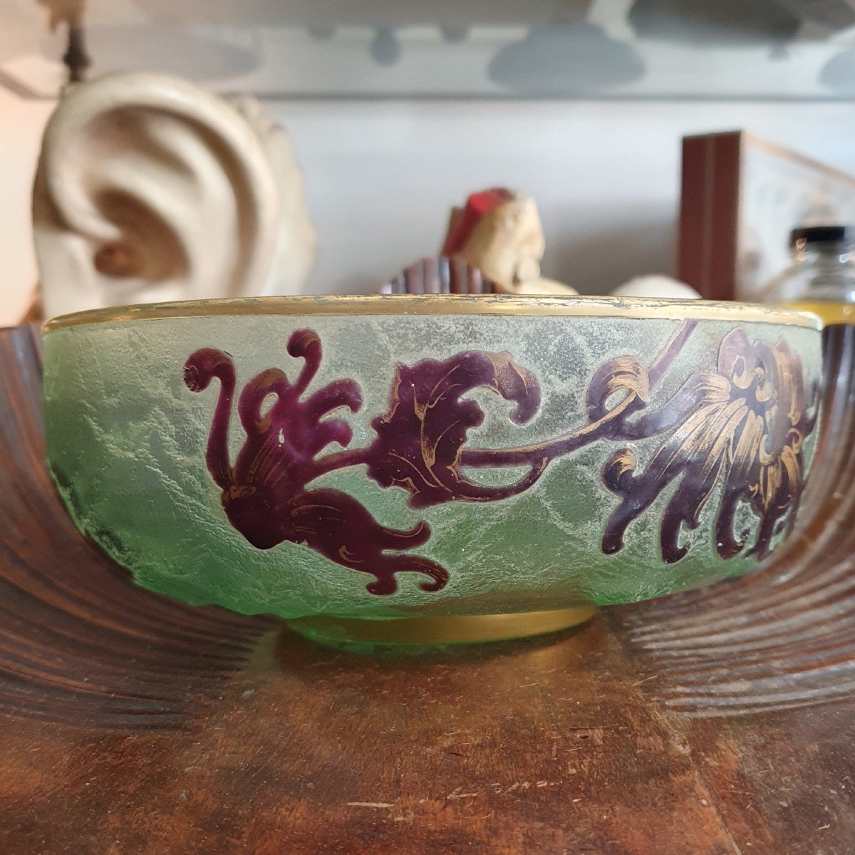 Art Nouveau Glass Bowl, Acid-etched On Frosted Ground-photo-4