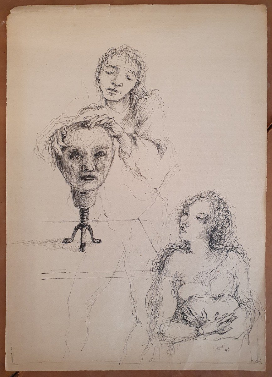 Dessin à l'Encre Daté Et Signé De Stanislao Lepri