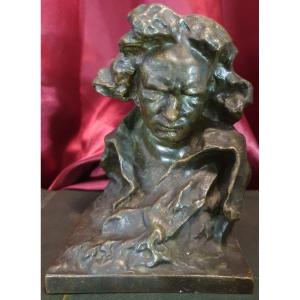 Black-brown Patina Bronze Bust Of Beethoven By Naum Lvovic Aronson