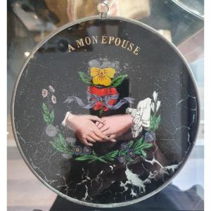 Object Of Curiosity - Funeral - Souvenir Medallion Fixed Under Glass "to My Wife"