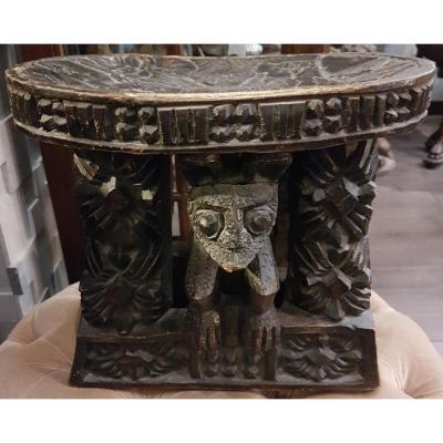 Tabouret Tribal En Bois De Chef Africain - Bamileke