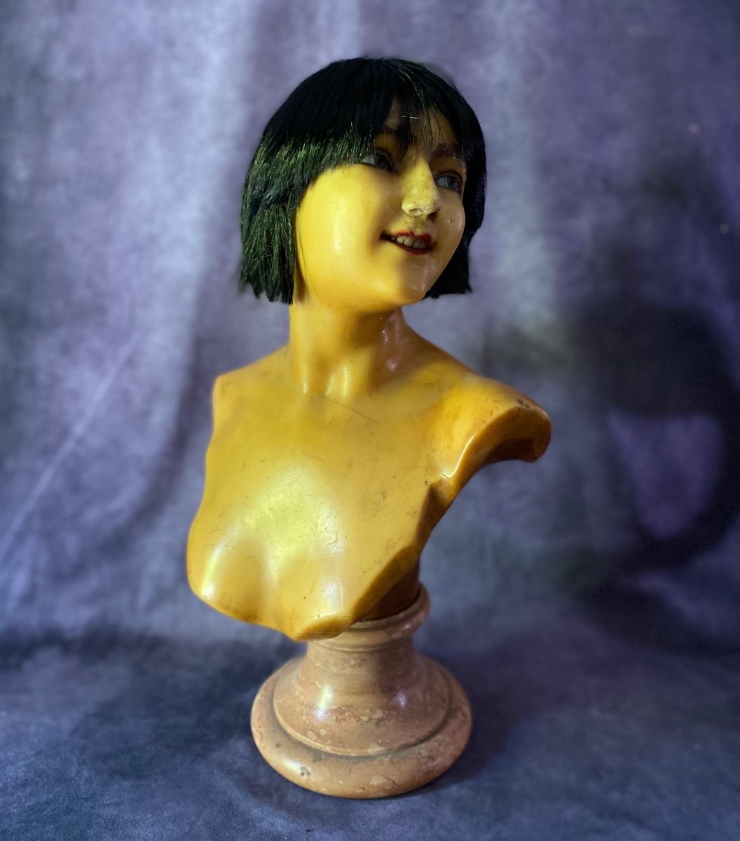 Wax Bust For Display Of Wigs, Lingerie And Bijoux - France Early 1900s --photo-2