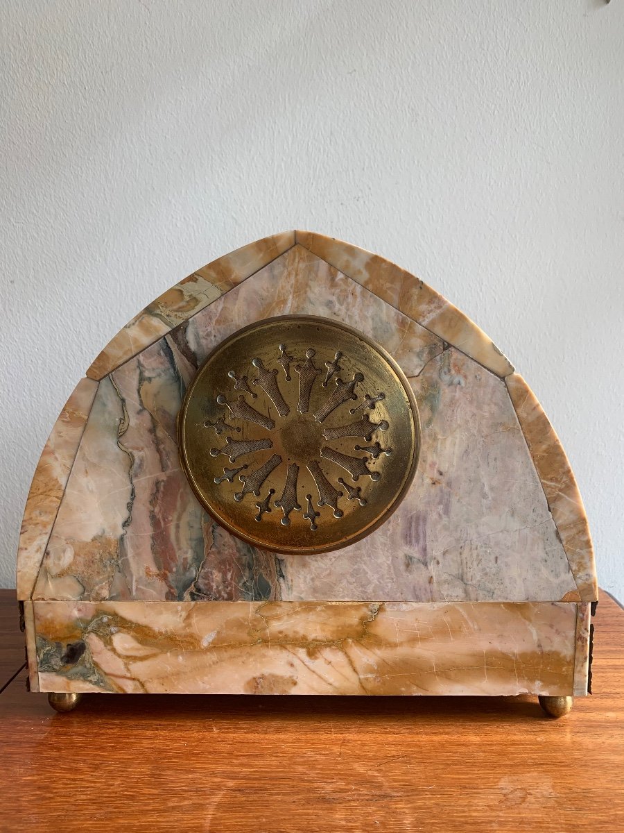 Art Deco Clock In Bronze And Marble-photo-2