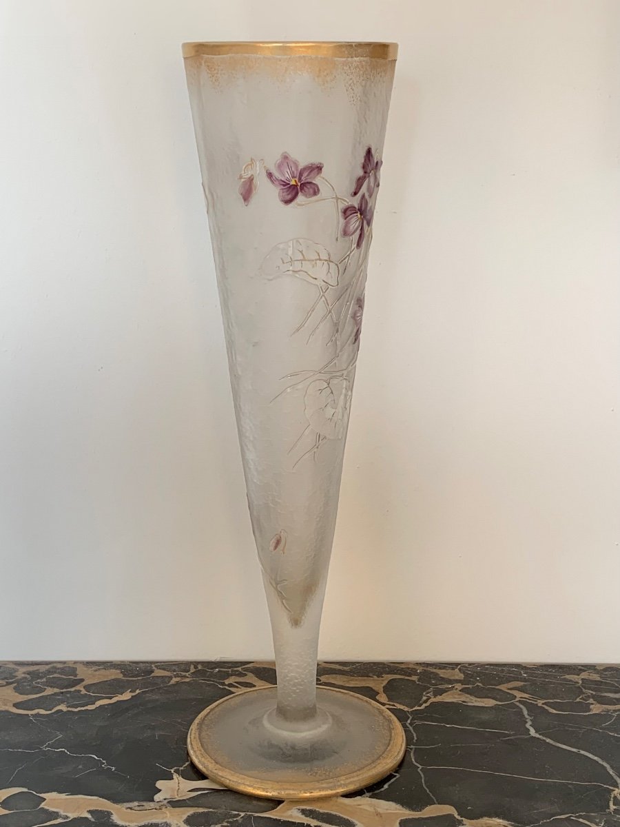 Vase Cornet "Violettes Aux Vents" Par Montjoye-photo-4