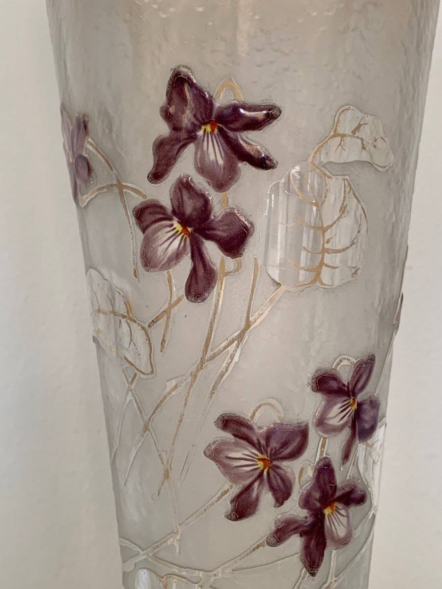 Vase Cornet "Violettes Aux Vents" Par Montjoye-photo-1