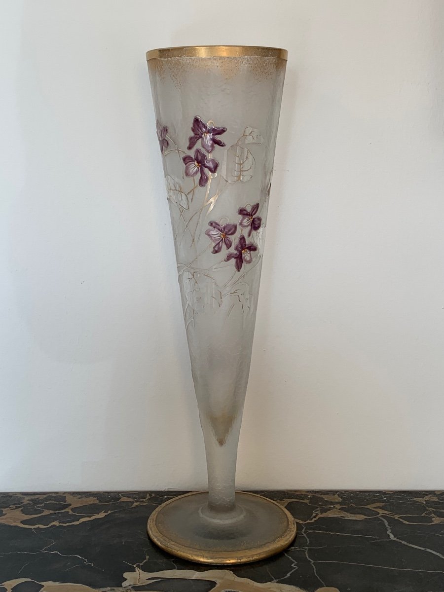 Cornet Vase “violets In The Winds” By Montjoye