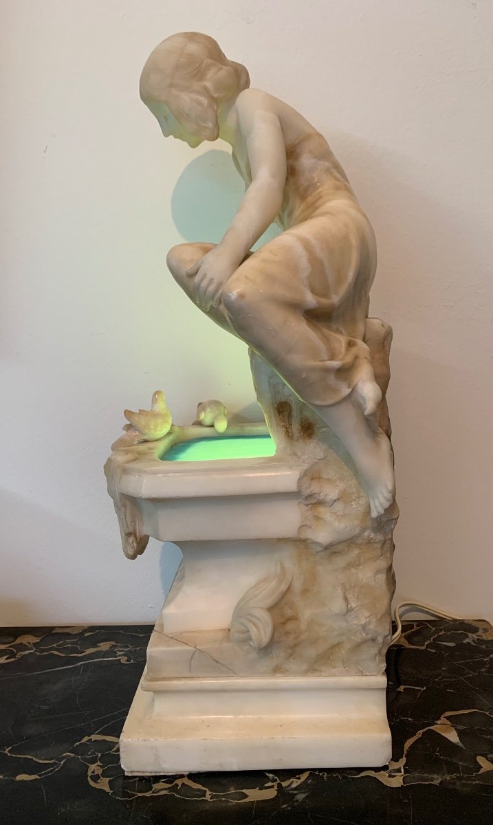 Night Light In Marble And Alabaster Art Nouveau Period-photo-3