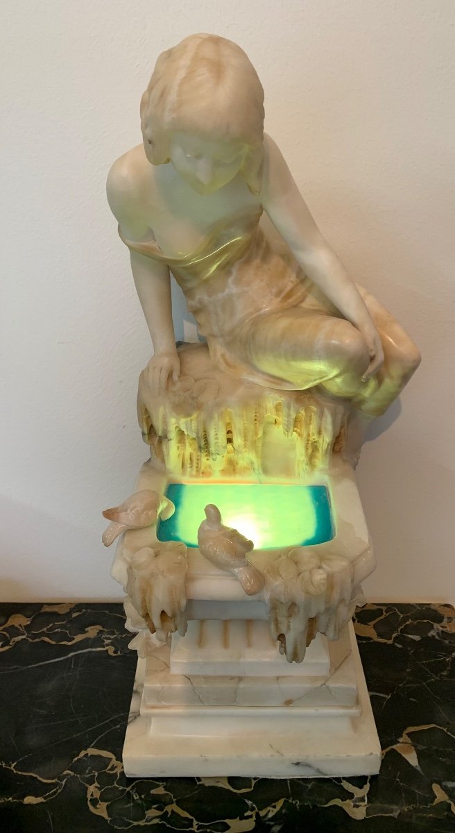 Night Light In Marble And Alabaster Art Nouveau Period-photo-1