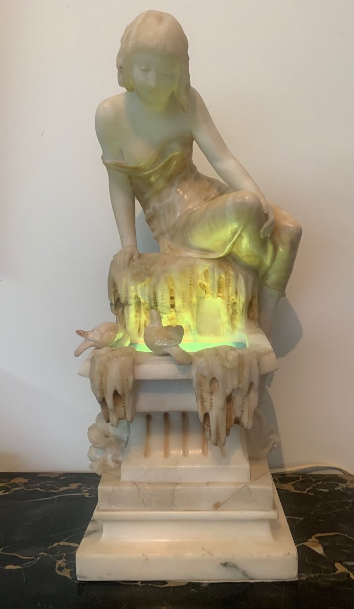 Night Light In Marble And Alabaster Art Nouveau Period-photo-7