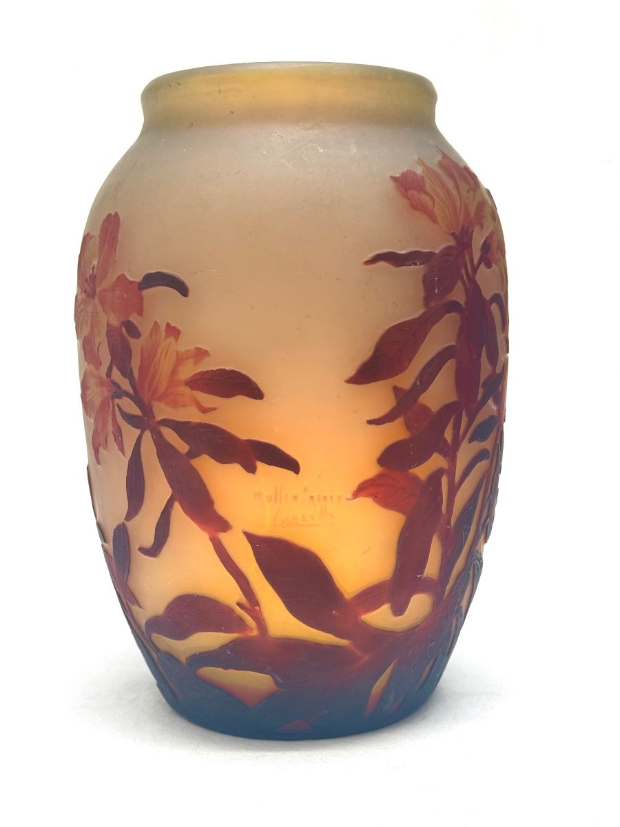 Muller Frères Lunéville - Vase With Azalea Decor-photo-4