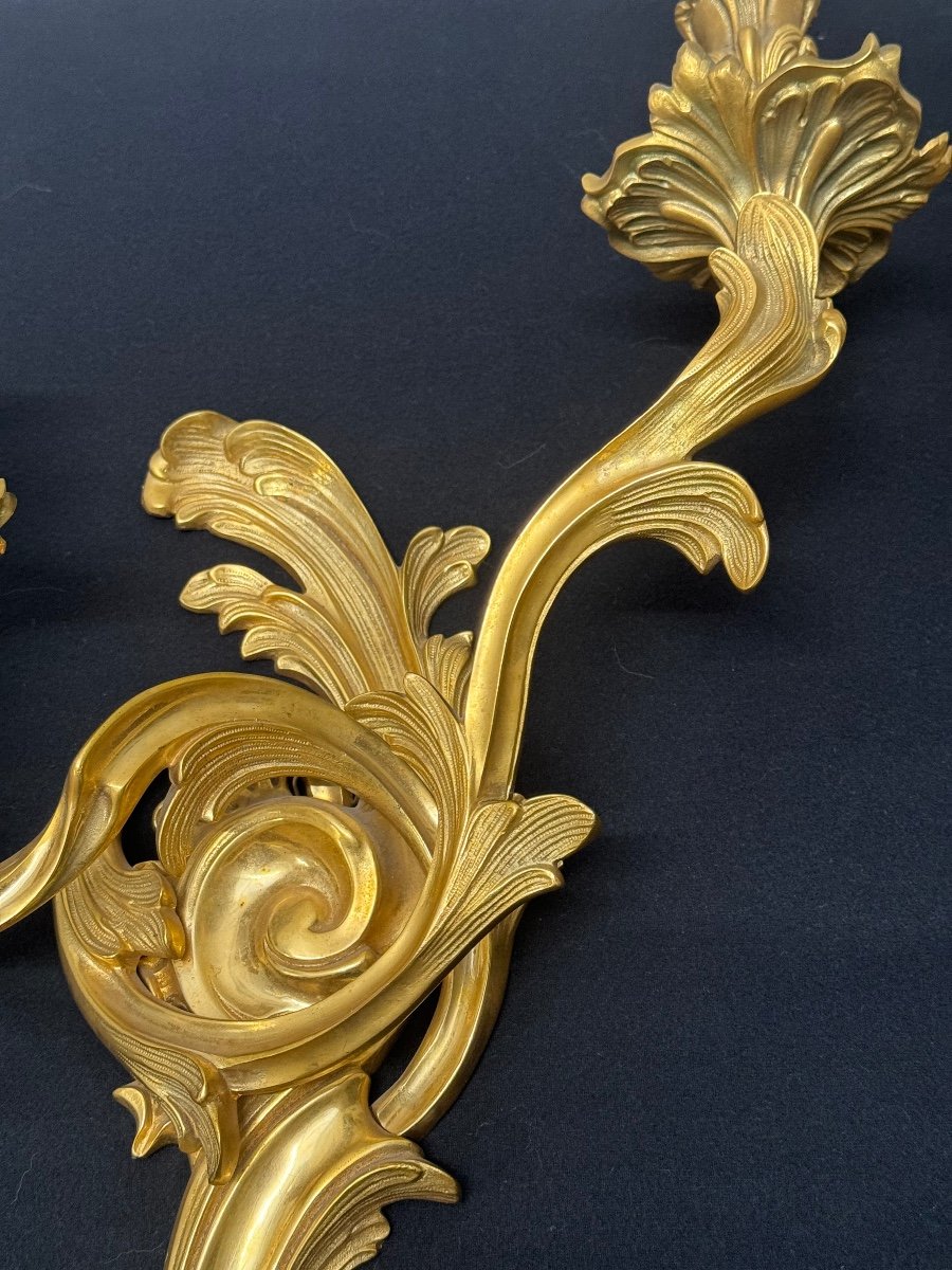 Pair Of Louis XV Style Gilt Bronze Sconces-photo-2