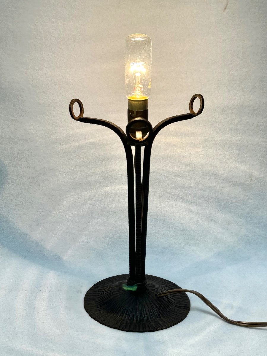 Art Deco Wrought Iron Lamp Signed Degué-photo-1