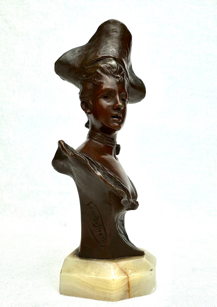 Van Der Straeten -Buste En Bronze Femme Au Chapeau Tricorne -photo-2