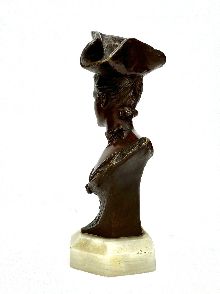 Van Der Straeten -Buste En Bronze Femme Au Chapeau Tricorne -photo-4