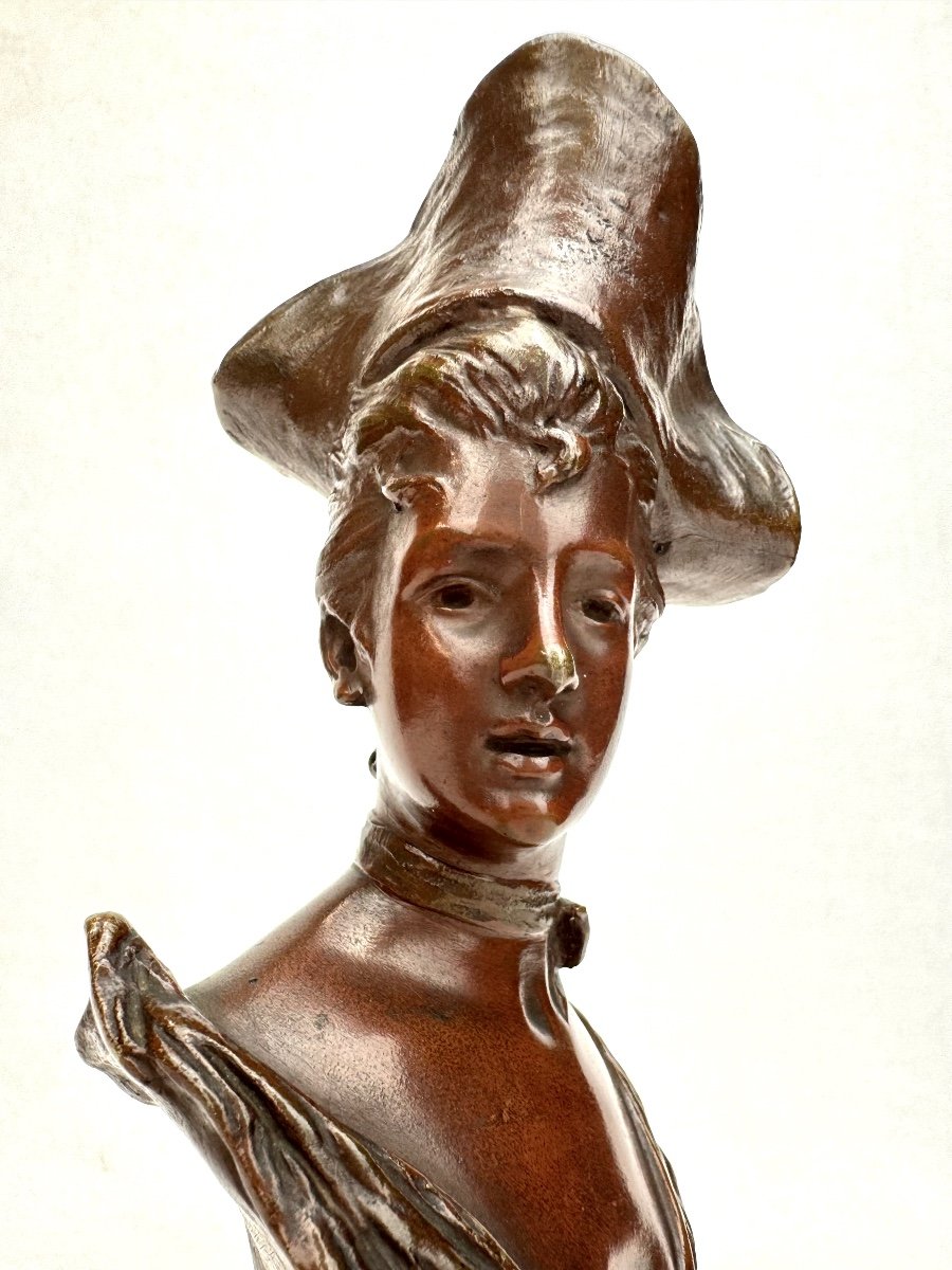 Van Der Straeten -Buste En Bronze Femme Au Chapeau Tricorne -photo-1