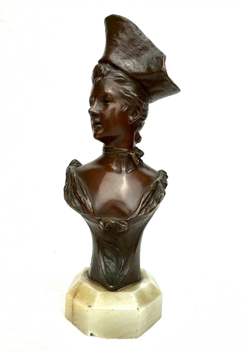 Van Der Straeten -Buste En Bronze Femme Au Chapeau Tricorne 