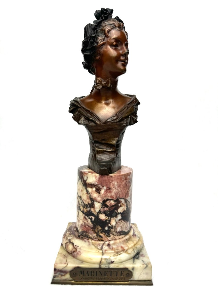 Georges Van Der Straeten Bronze Bust Of “marinette”-photo-3