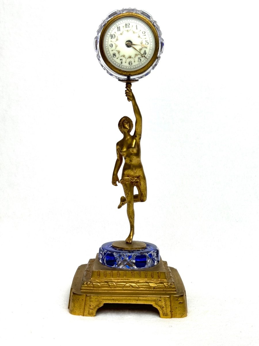 Baccarat Bronze And Crystal Table Clock 