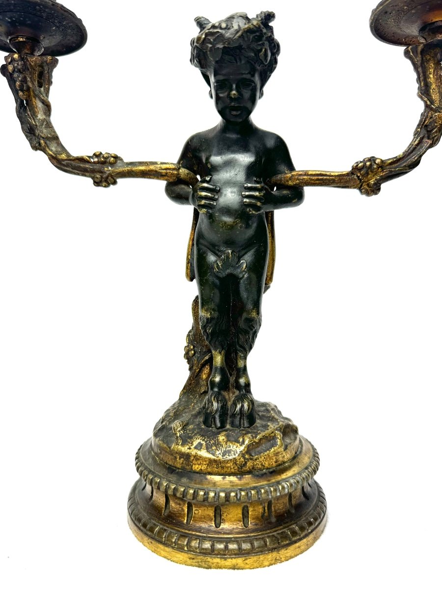 Pair Of Bronze Candlesticks Decorated With Satyrs -photo-2