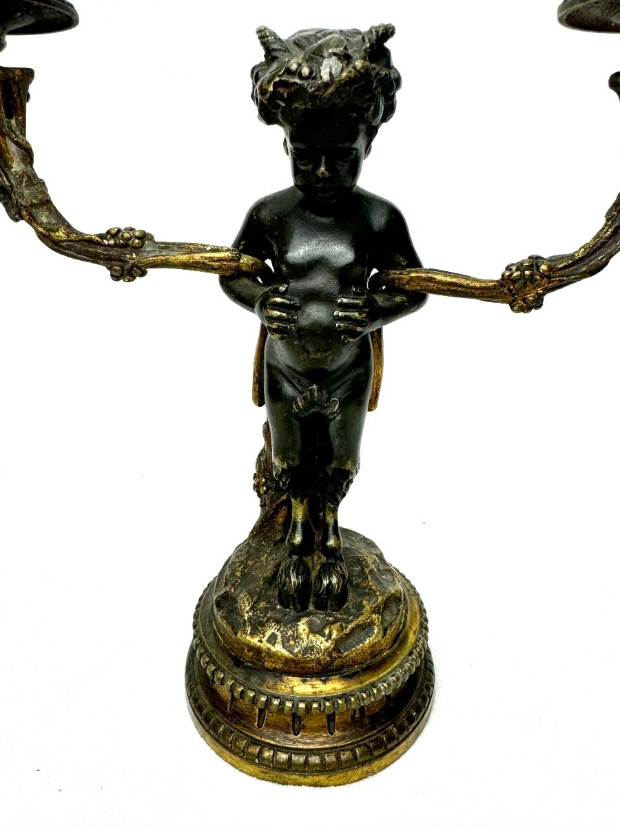 Pair Of Bronze Candlesticks Decorated With Satyrs -photo-2