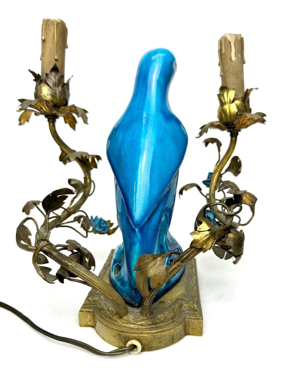 French Bronze Parrot Table Lamp, 19th Century-photo-3