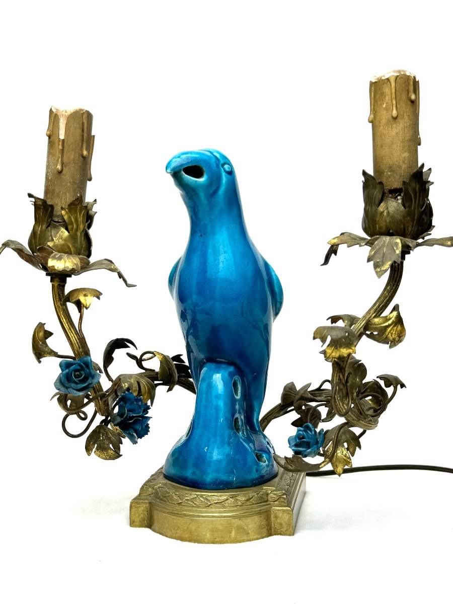 French Bronze Parrot Table Lamp, 19th Century-photo-4