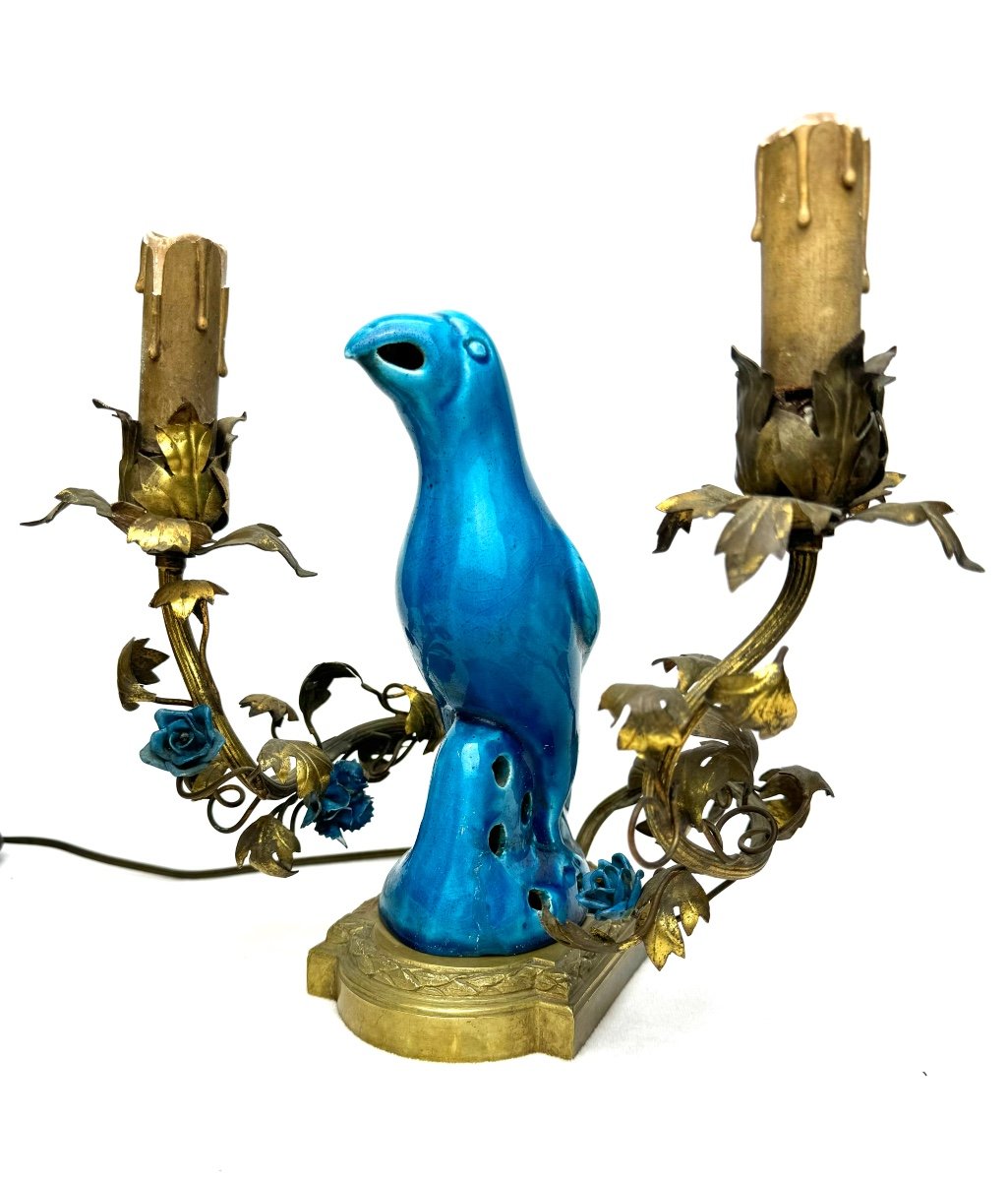 French Bronze Parrot Table Lamp, 19th Century