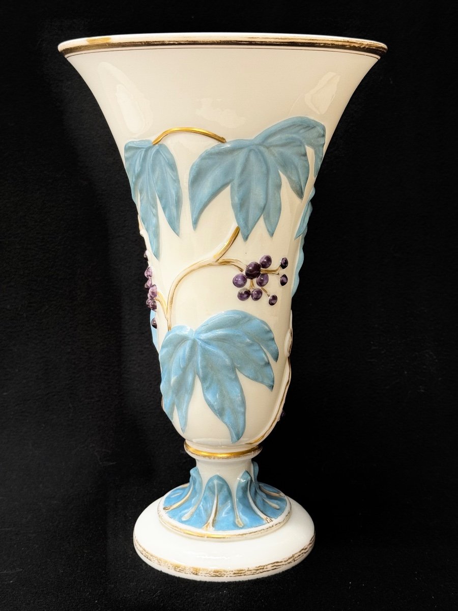 Baccarat - Opaline Vase, Garland Of Virgin Creeper Model -photo-2