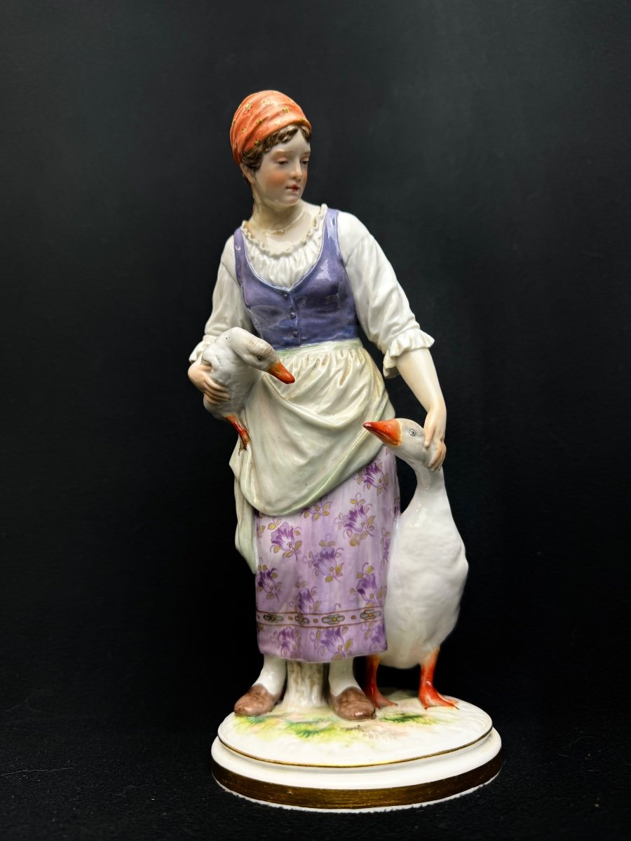 Meissen - Groupe En Porcelaine Fille à l'Oie