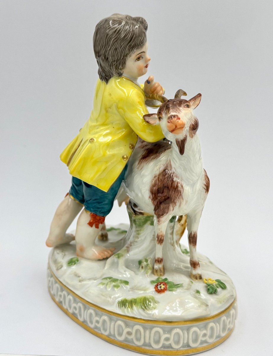 Meissen, Groupe En Porcelaine Garçon Avec Chèvre-photo-3