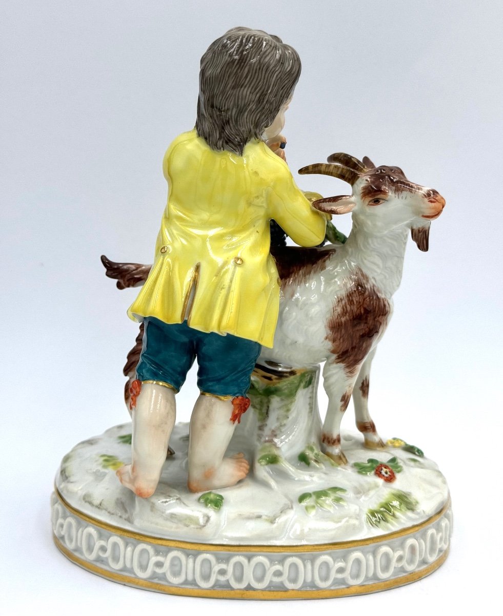 Meissen, Groupe En Porcelaine Garçon Avec Chèvre-photo-4