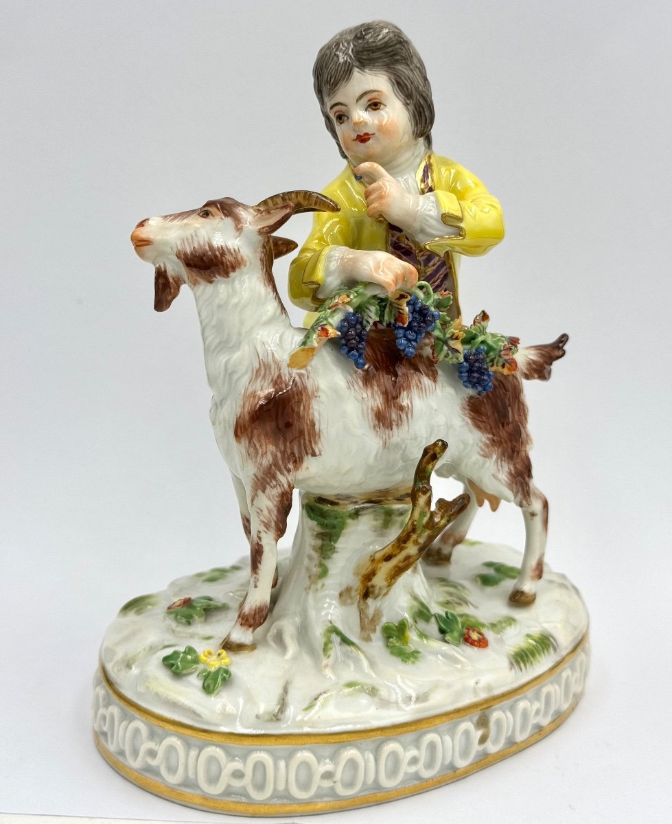 Meissen, Groupe En Porcelaine Garçon Avec Chèvre