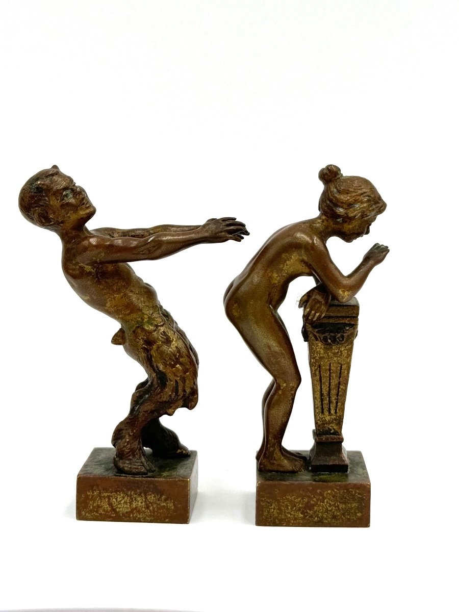 Erotic Bronze From Vienna Bacchante And Satyr By Bergman, Circa 1900