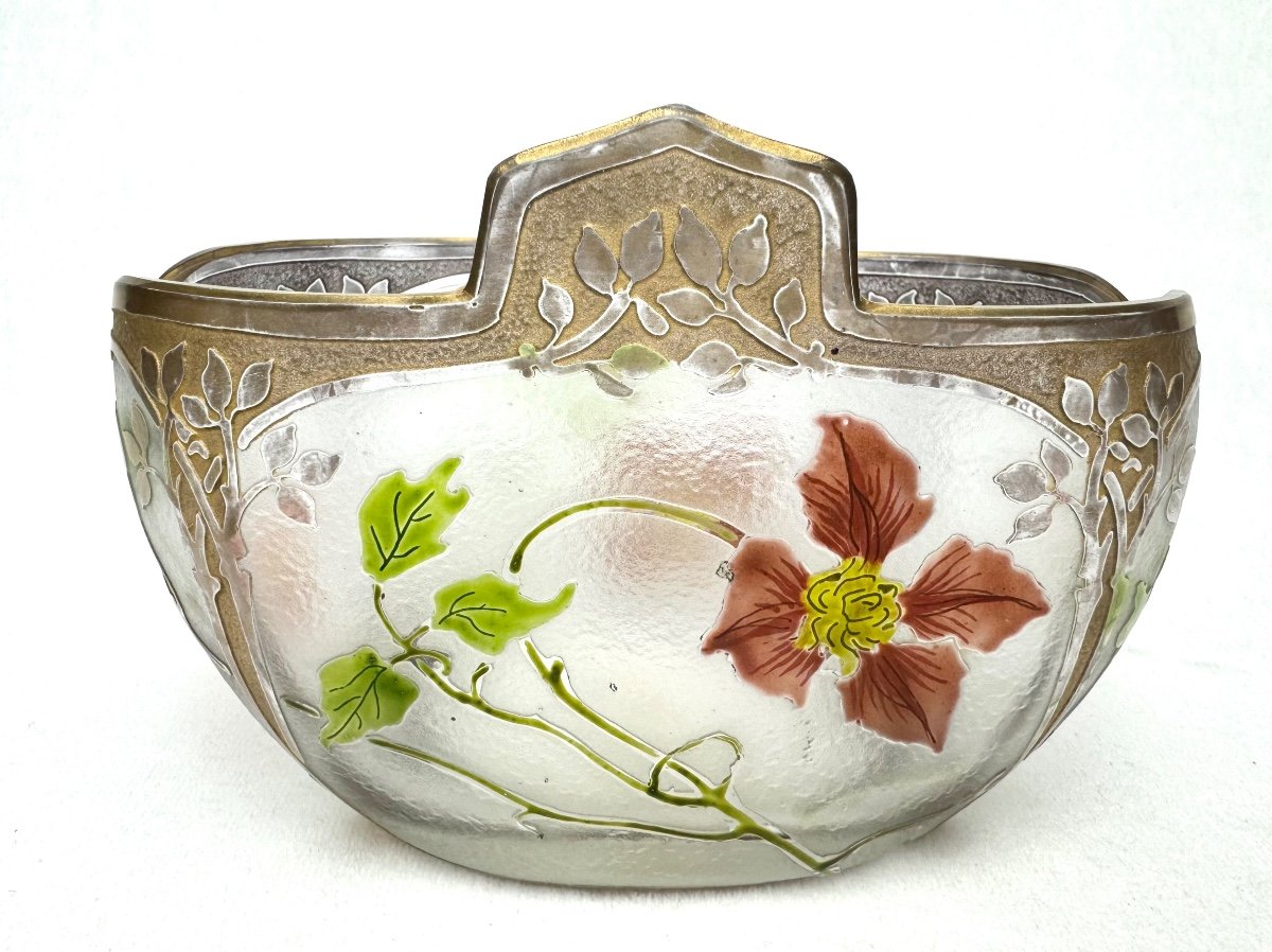 Coupe Art Nouveau En Verre Givré Émaillé -photo-2