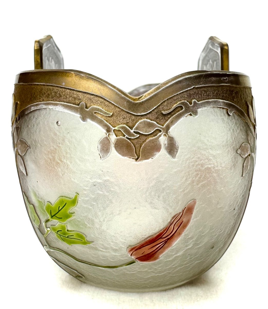 Art Nouveau Frosted Enameled Glass Cup -photo-3