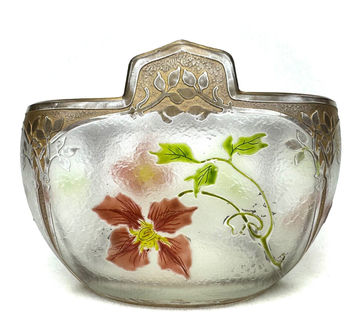 Coupe Art Nouveau En Verre Givré Émaillé -photo-4